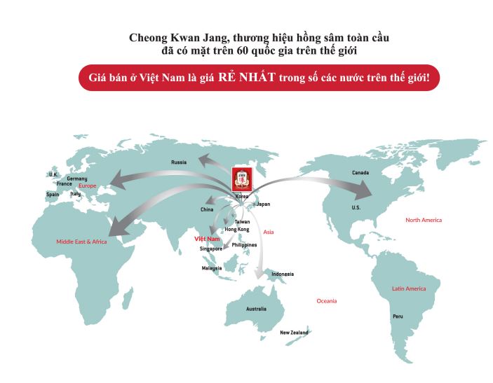 Sâm KGC Hàn Quốc Cheong Kwan Jang Cheong Kwan Jang phủ sóng 60 quốc gia